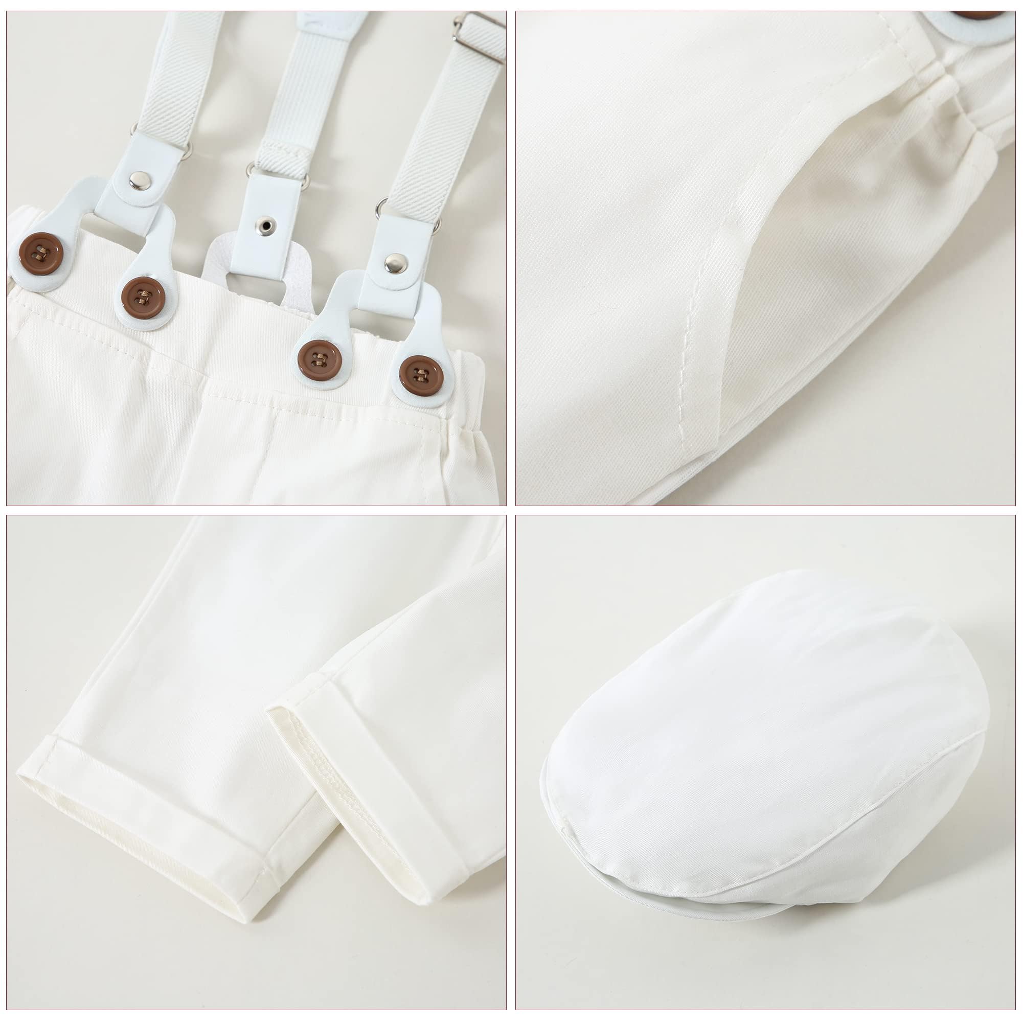 Tenue Bébé Garçon pour Bébés Costume Bapteme 0-18 Mois, Vêtement Mariage Bebe Chemise + Bretelle + Chapeau Gentleman Ensemble