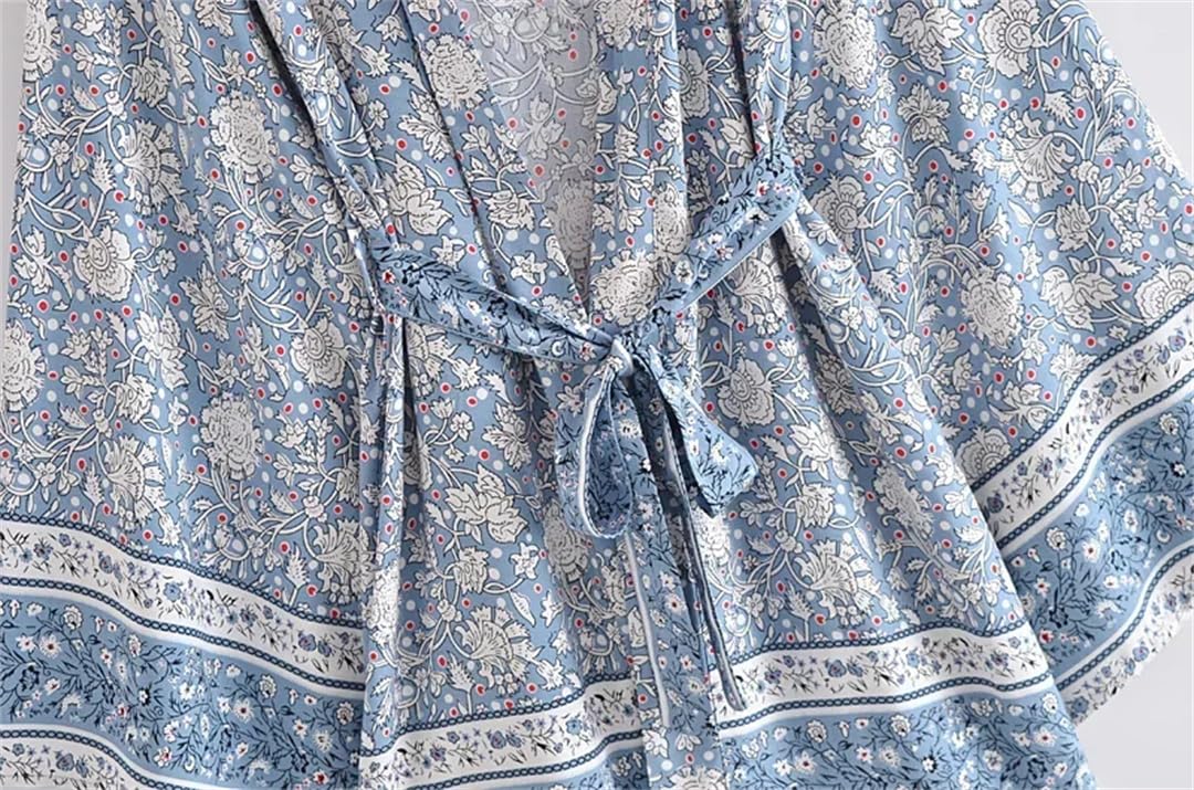 Wjnvfioo Kimono da donna con stampa floreale, maniche a pipistrello, stile bohémien, con scollo a V