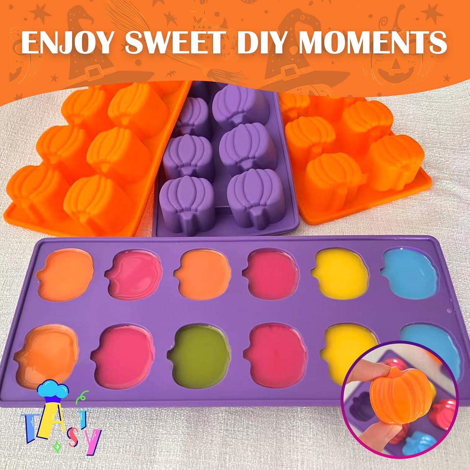 Pumpkin Chocolate Mold 4 PCS,SAGOOITS 12 Cavity Autumn Chocolate Candy Mold for Baking Cake Decoration Thanksgiving Halloween Muffin Cake Soap Candle(Orange Purple)