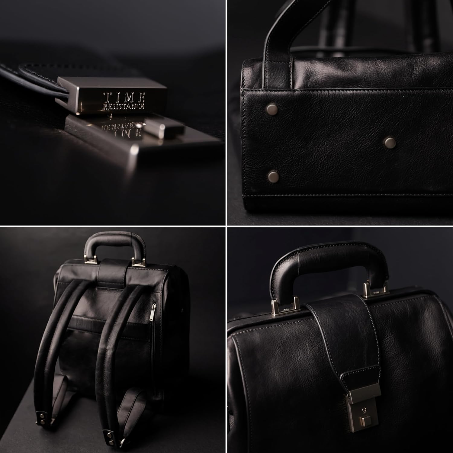Time Resistance Deri Sırt Çantası - Erkekler ve Kadınlar İçin İş Amaçlı Dizüstü Bilgisayar Çantası (Siyah)
