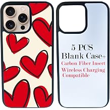 JUSTRY 5-Pack Sublimation Blanks Phone Case for iPhone 14 Pro Max + Glossy Carbon Fiber Insert, Wireless Charging Compatible, DIY Blank Cases, Requires 3D Vacuum Heat Press NOT for 2D