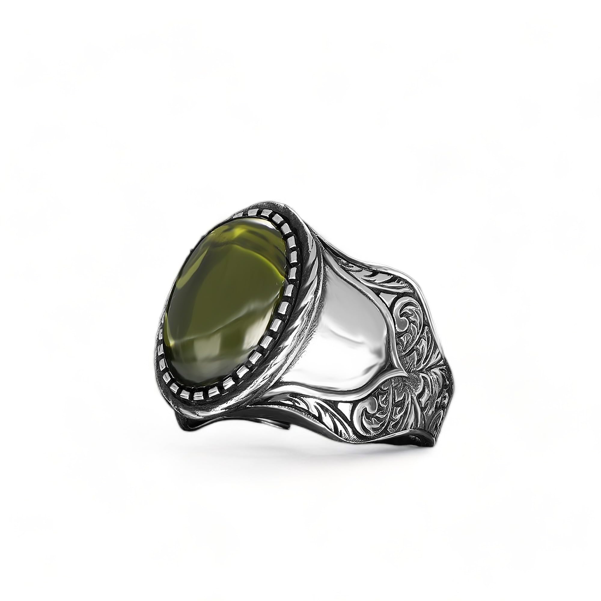 BayVogBayVog 925 Sterling Silver Peridot Stone Men's Ring, Handmade Silver Ring for Men, Hand Engraved Silver Gemstone Ring, Peridot Stone Silver Ring, Gemstone Birthstone Rings