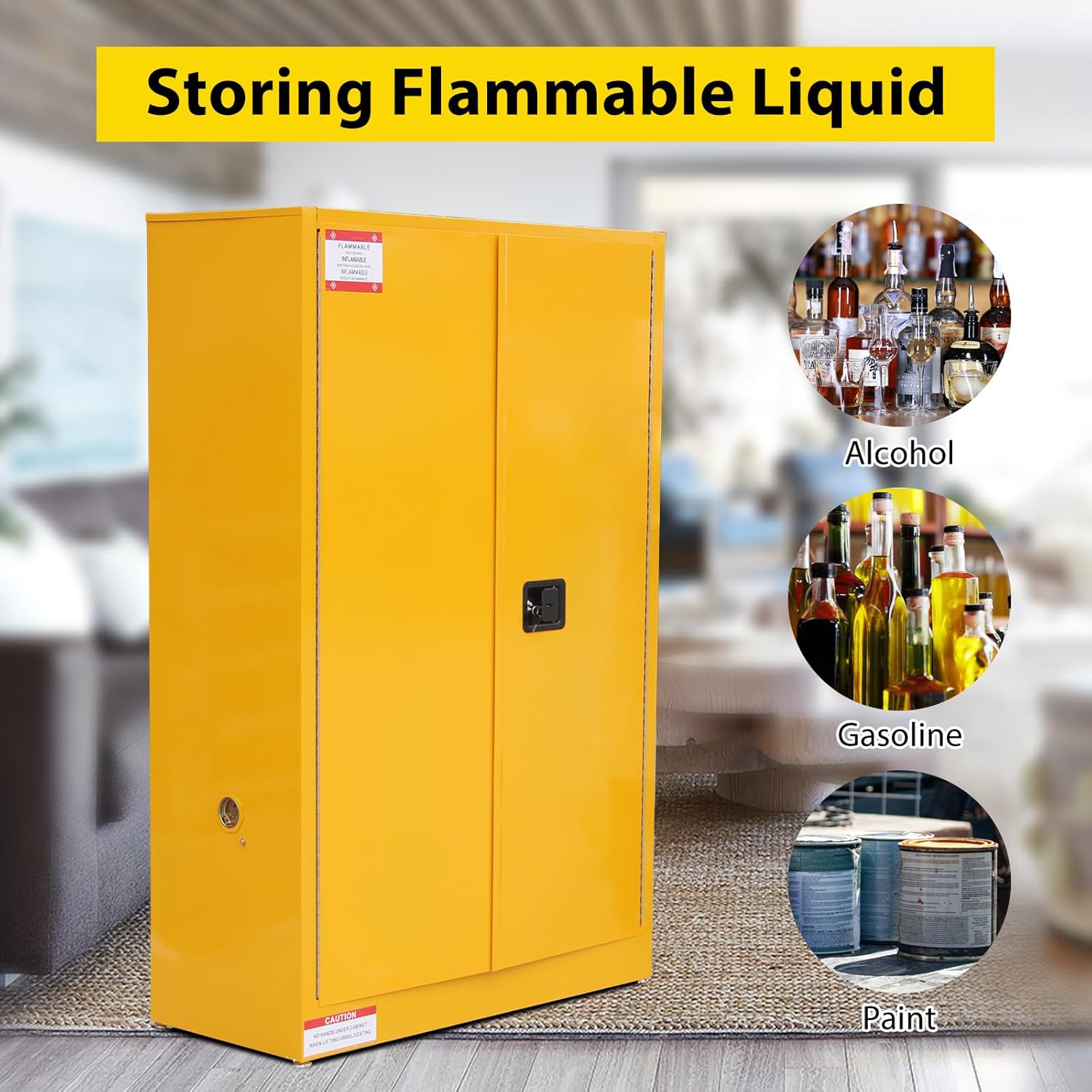 60 gal Flammable Safety Storage Cabinet, Galvanized Steel Fireproof Cabinet with Adjustable Shelf, OSHA Compliant for Industrial Chemical, Gas Can & Flammable Liquid Storage,43w x 18d x 65h Inch