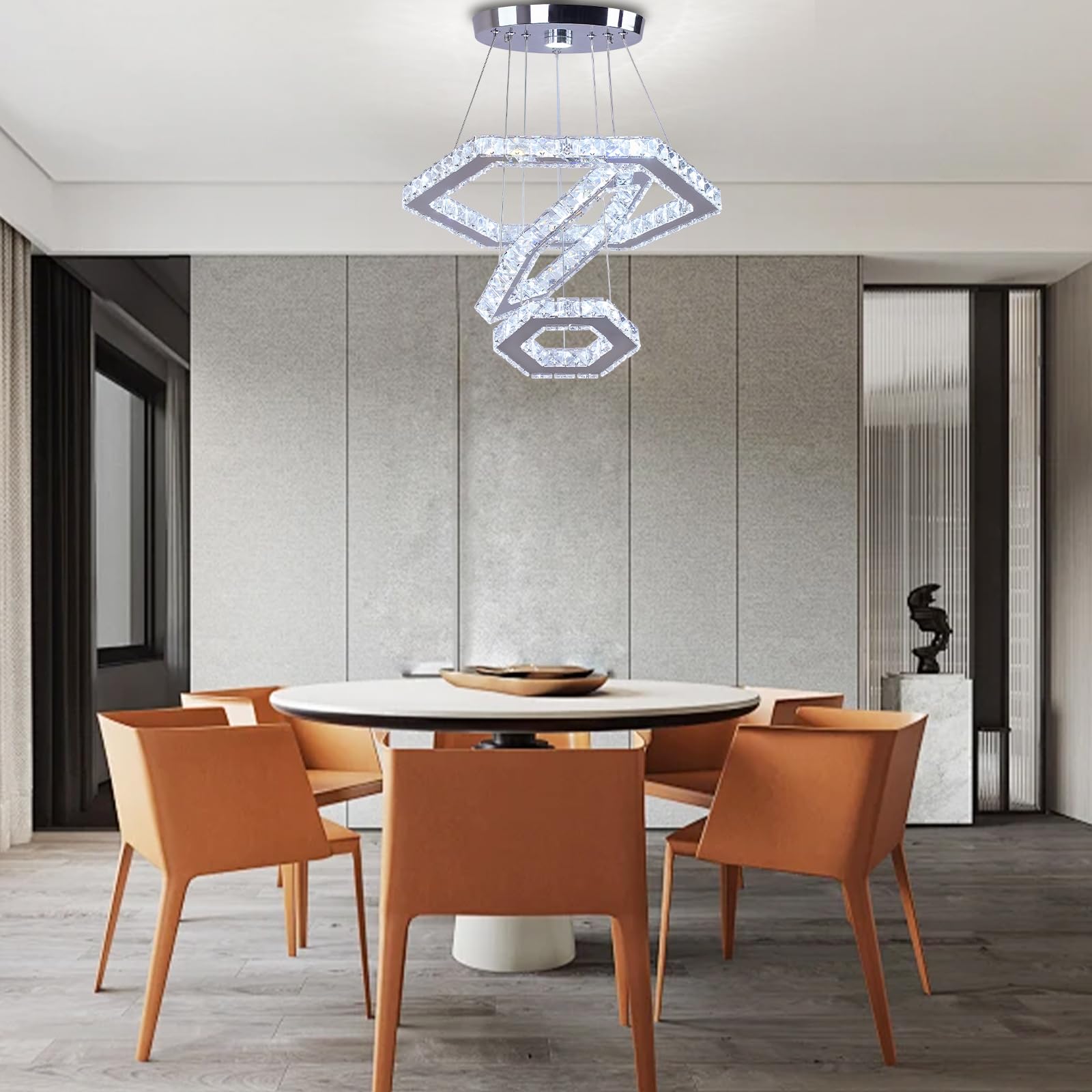 FRIXCHUR Lampada a Sospensione Cristallo 3 Anelli, Lampada LED Moderna a Sospensione, Lampada a Soffitto per Soggiorno, Camera, Sala Pranzo, Cucina, Corridoio (Luce Bianca Fredda)