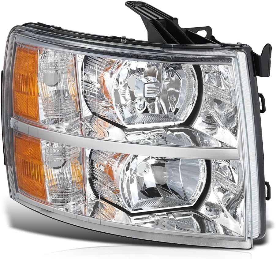 PM PERFORMOTOR [Right/Passenger Side] Headlight Assembly Compatible with 07-14 Chevy Silverado 1500 2500HD 3500HD,Chrome Housing