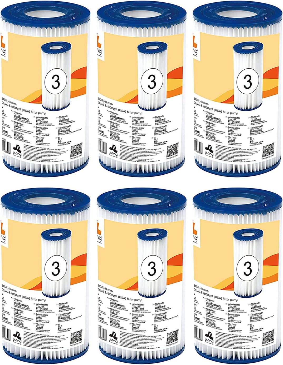 Avenli 290589 4.17 x 8 Filter Cartridge Replacement Part for Jilong and Intex Filter 530, 800, and 1,000 Gallon Swimming Pools (6 Pack)