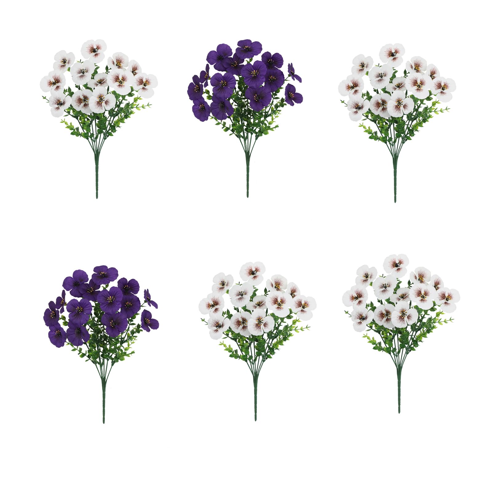 HZBB 6PCS Elegant Artificial Eucalyptuses Sprays Pansies Blossomy Arrangement for Home Offices and Venues Decors Faux Eucalyptuses Bouquets