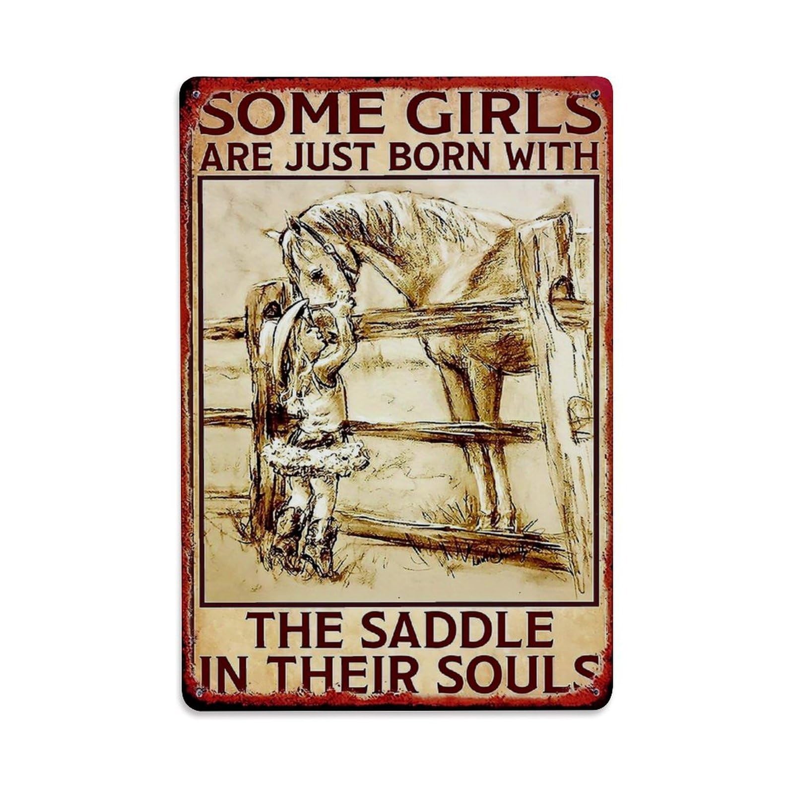Jdfenggu Girls Vintage And Horse Sketch Art Retro Metal Tin Sign, Decor Art Poster For Bar, Home, Man Cave, Kitchen, Laundry Room Gift 8X12inch