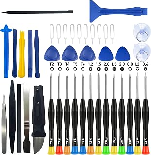 42-Piece Professional Electronics Opening Pry Tool Repair Kit with Steel and Carbon Fiber Nylon Spudgers, Anti-Static Tweezers and 13 Screwdrivers for Open Cellphone, Laptops, Tablets