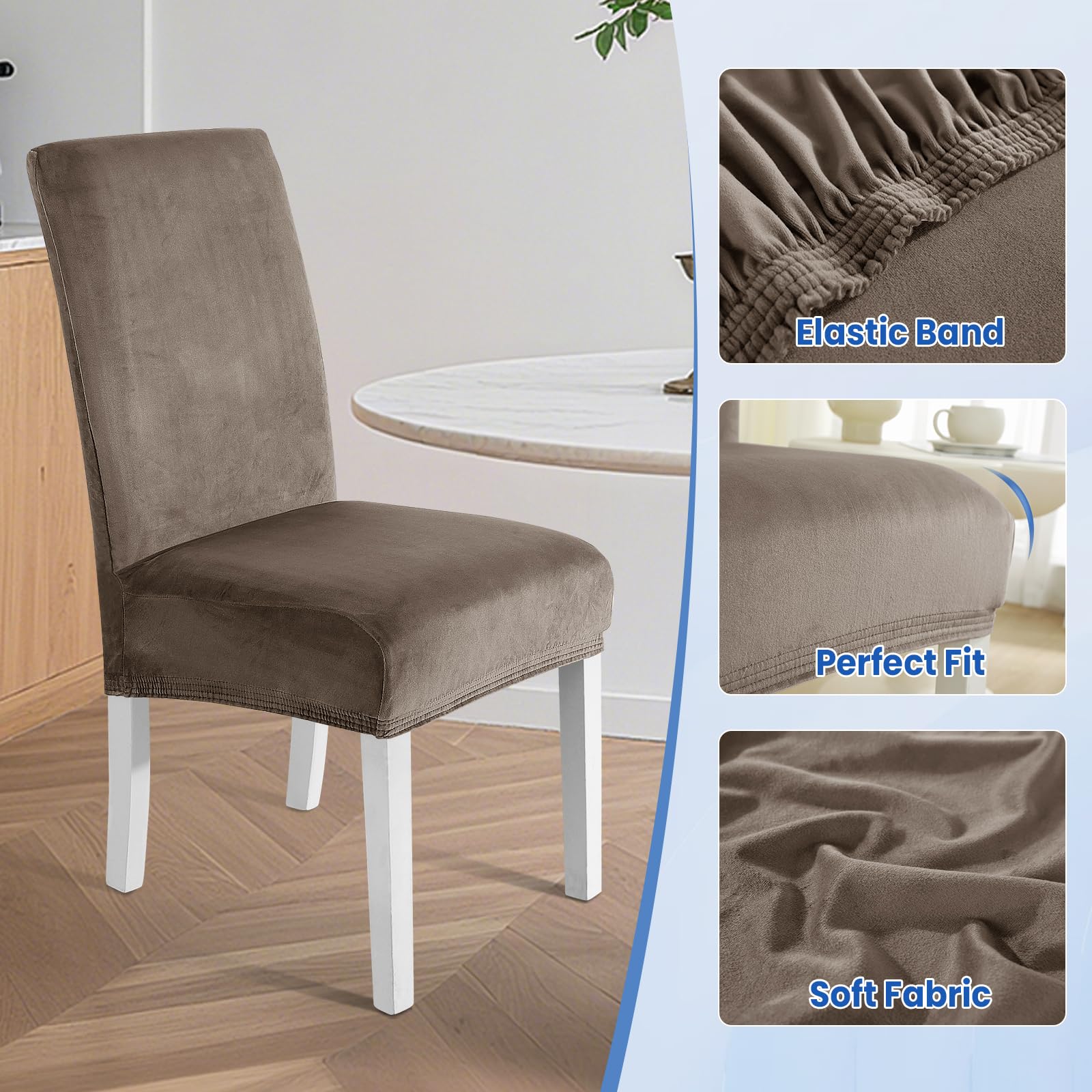 Ystyle Velluto Coprisedie con Schienale 6 Pezzi, Coprisedie Cucina Elasticizzati, Fodere Sedie Universale Soggiorno, Chair Cover Morbido Antimacchia, Moderno Fodere per Sedie, Cachi