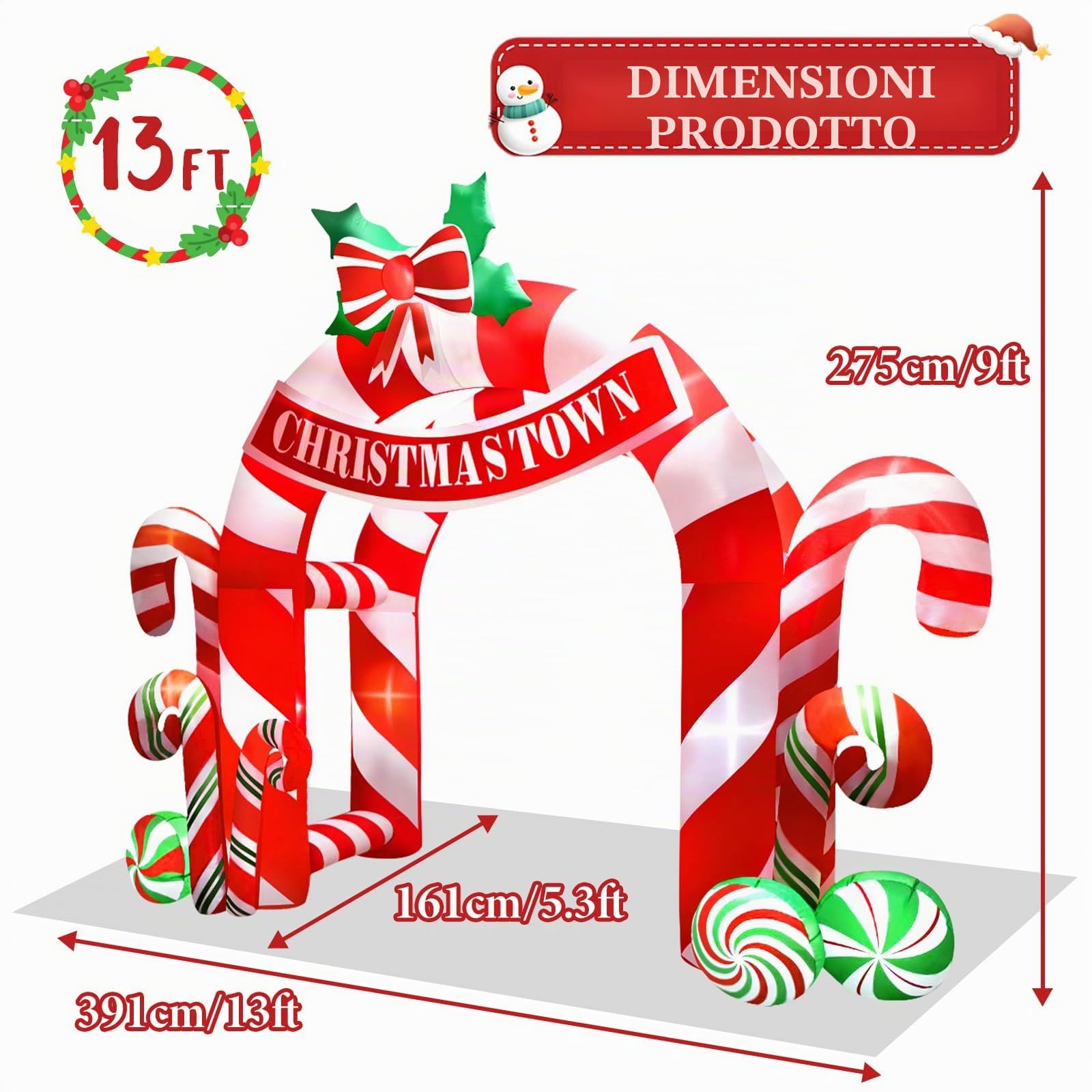 Kalolary 13FT Gonfiabile Natalizio della Gigante Decorazione di Natale con LED Incorporati per Natale Feste, Esterni, Prato, Fiardino (Doppio Arco)