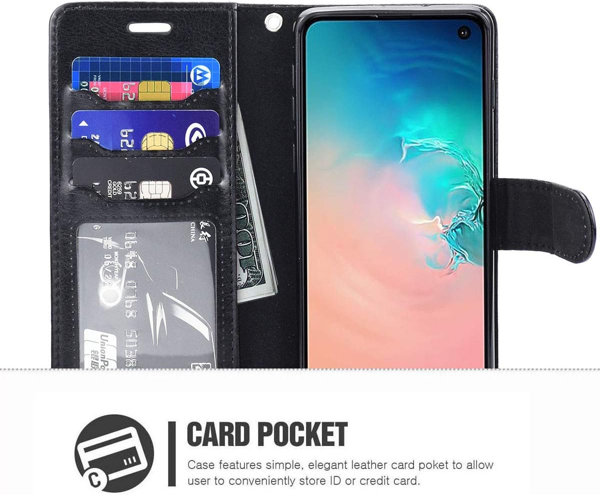 ERAGLOW Galaxy S10e Wallet Case, Galaxy S10e Case, Premium PU Leather Wallet Flip Protective Phone Case Cover w/Card Slots & Kickstand for Samsung Galaxy S10e 5.8"(Black)