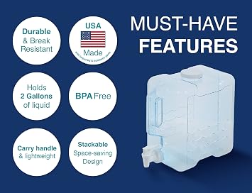 Arrow Home Products 2 موزع مشروب غالون للثلاجة - موزع مشروبات بلاستيكية مع حنفية لسهولة الاستغناء - بلاستيك خالٍ من مادة BPA - مقبض مريح ، صنبور سهل
