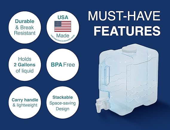 Arrow Home Products 2 موزع مشروب غالون للثلاجة - موزع مشروبات بلاستيكية مع حنفية لسهولة الاستغناء - بلاستيك خالٍ من مادة BPA - مقبض مريح ، صنبور سهل