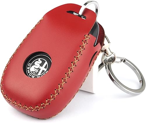 Funda para llavero de piel italiana auténtica a prueba de huellas dactilares compatible con Alfa Romeo Giulia Stelvio 4C Spider