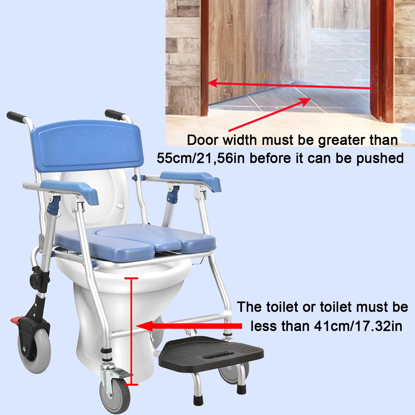 Sedia Da Doccia Con Rotelle, Sedia Doccia Per Anziani, Multifunzione Sedia a Rotelle Con Schienale Bracciolo E Secchio WC, Sedia Doccia Pieghevole Con Ruote Per Doccia Disabili