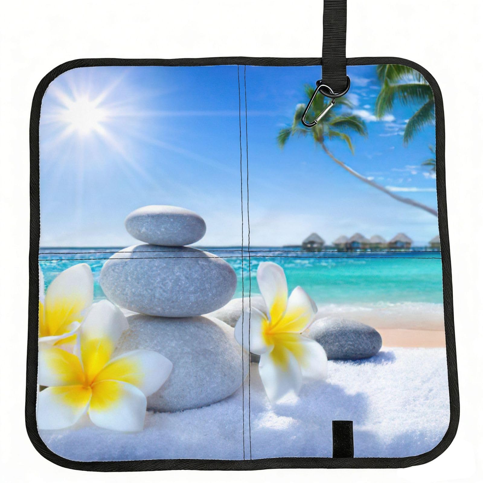 bghdfa Tropical Flower And Zen Stone Print Outdoor Sitting Mat Waterproof Oxford Cloth Seat Cushion Folding Foam Camping Seat For Picnic