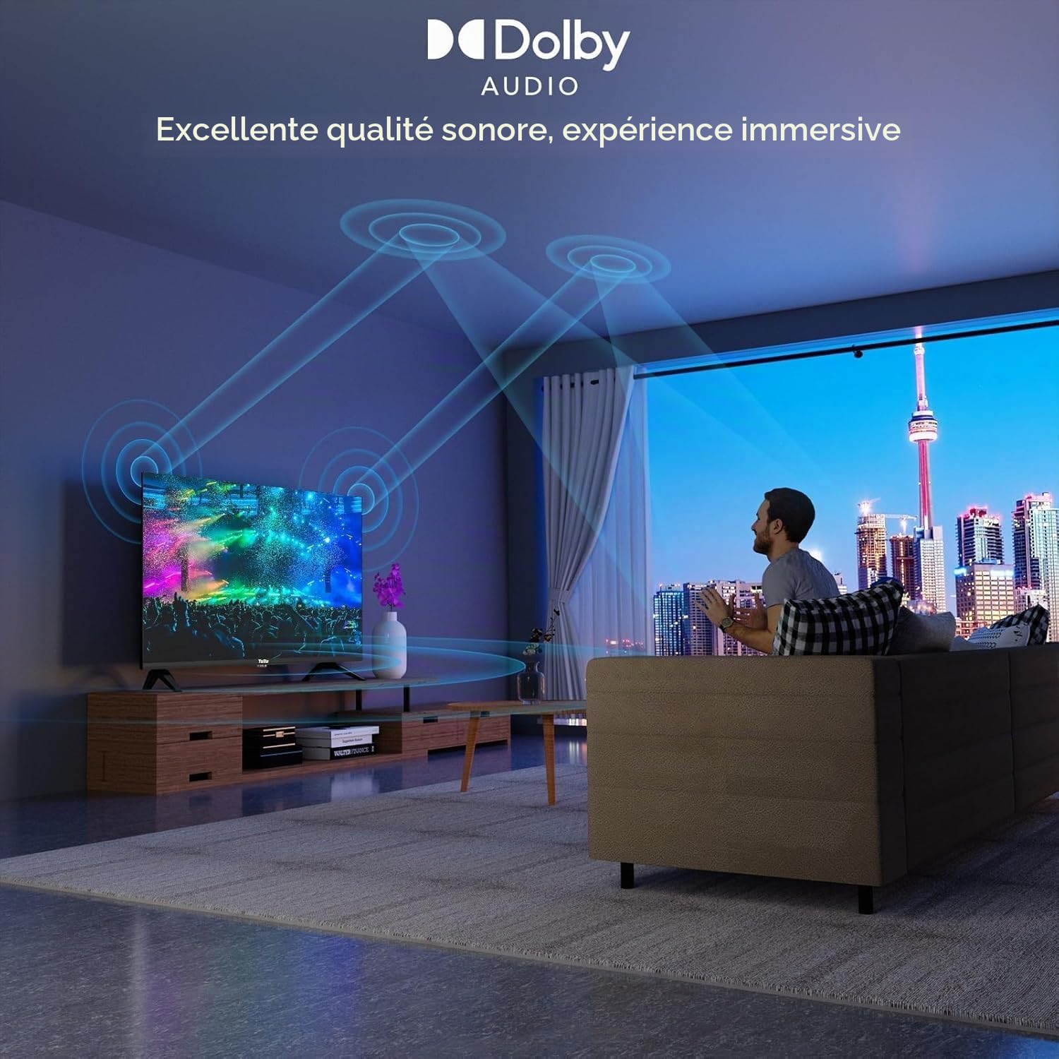 TuTu TUS32HD1A Téléviseur 32 Pouces (80 cm), Android Smart TV avec WiFi, Bluetooth, App Store, Chromecast, Triple Tuner (DVB-T/T2, DVB-C, DVB-S/S2), Molotov et Plus