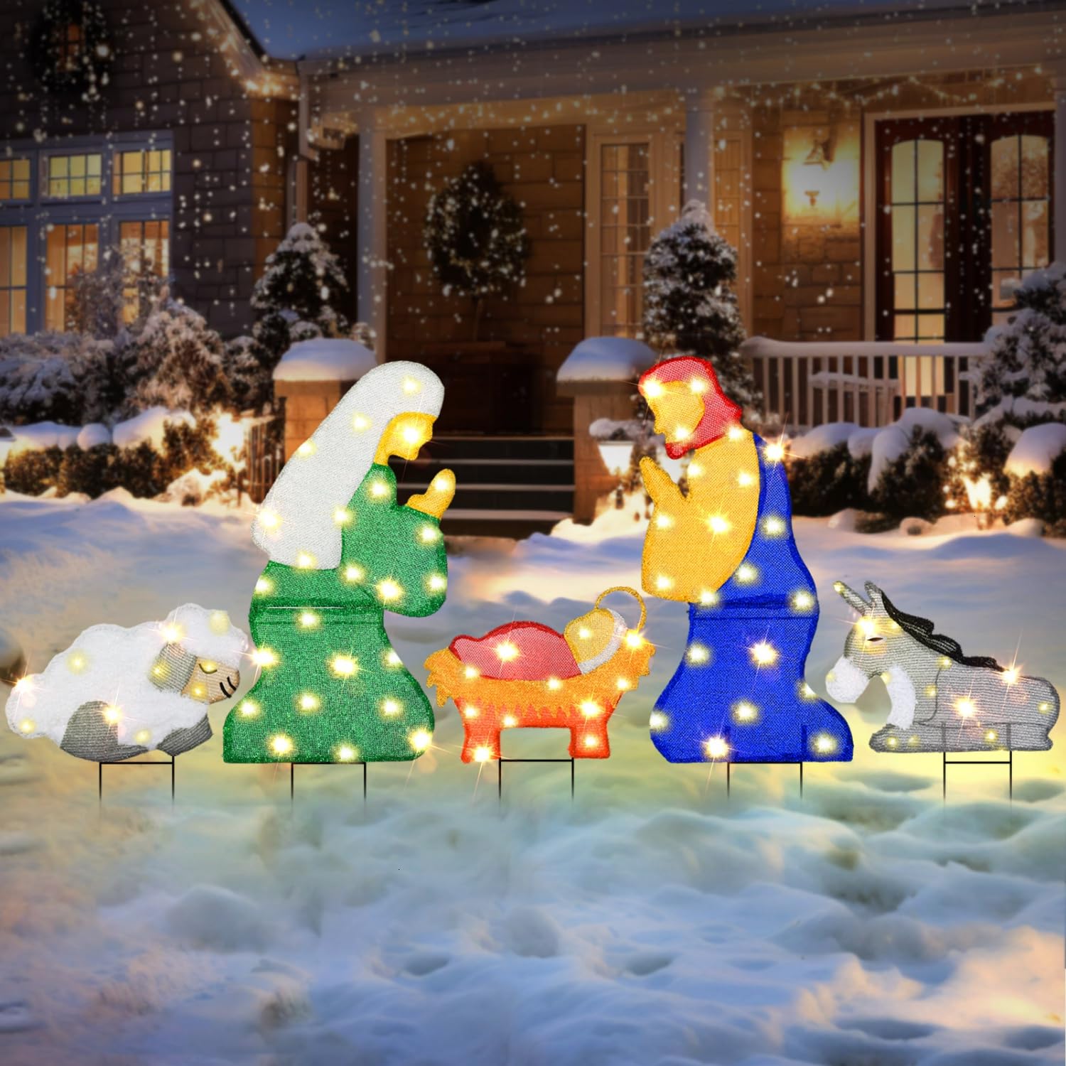 5 PCS Outdoor Nativity Set for Yard, 2 FT Nativity Sets for Christmas Outdoor Christmas Holy Family Yard Decoration, Nativity Scene Outdoor Manger for Indoor Outside Garden Lawn