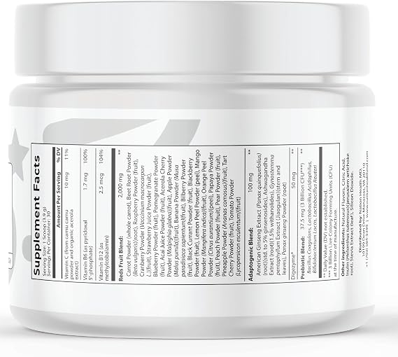 Reds Powder with 39 Superfoods, Antioxidant-Rich [Red Powder Superfood], Probiotics & Digestive Enzymes for Energy, Metabolism & Gut Health - Red Berry Flavor - 4.13 Oz