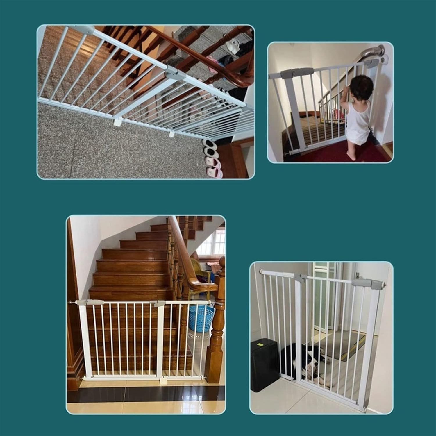 Stair Doors for Dogs,Doors for Children with Automatic Closing of 90°,Safety Doors for Pets Without Drilling Pressure Mounted 66-126 cm,for Hallways ( Color : White, Size : 119-12