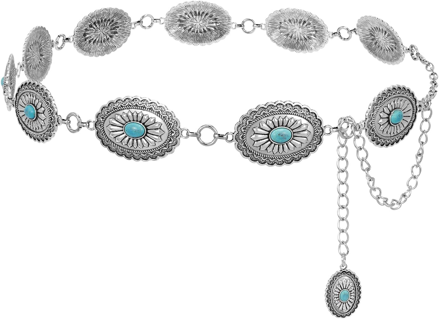 SUOSDEYWomen Metal Waist Chain Belt Concho Western Cowgirls Country Belt for Jeans Dress