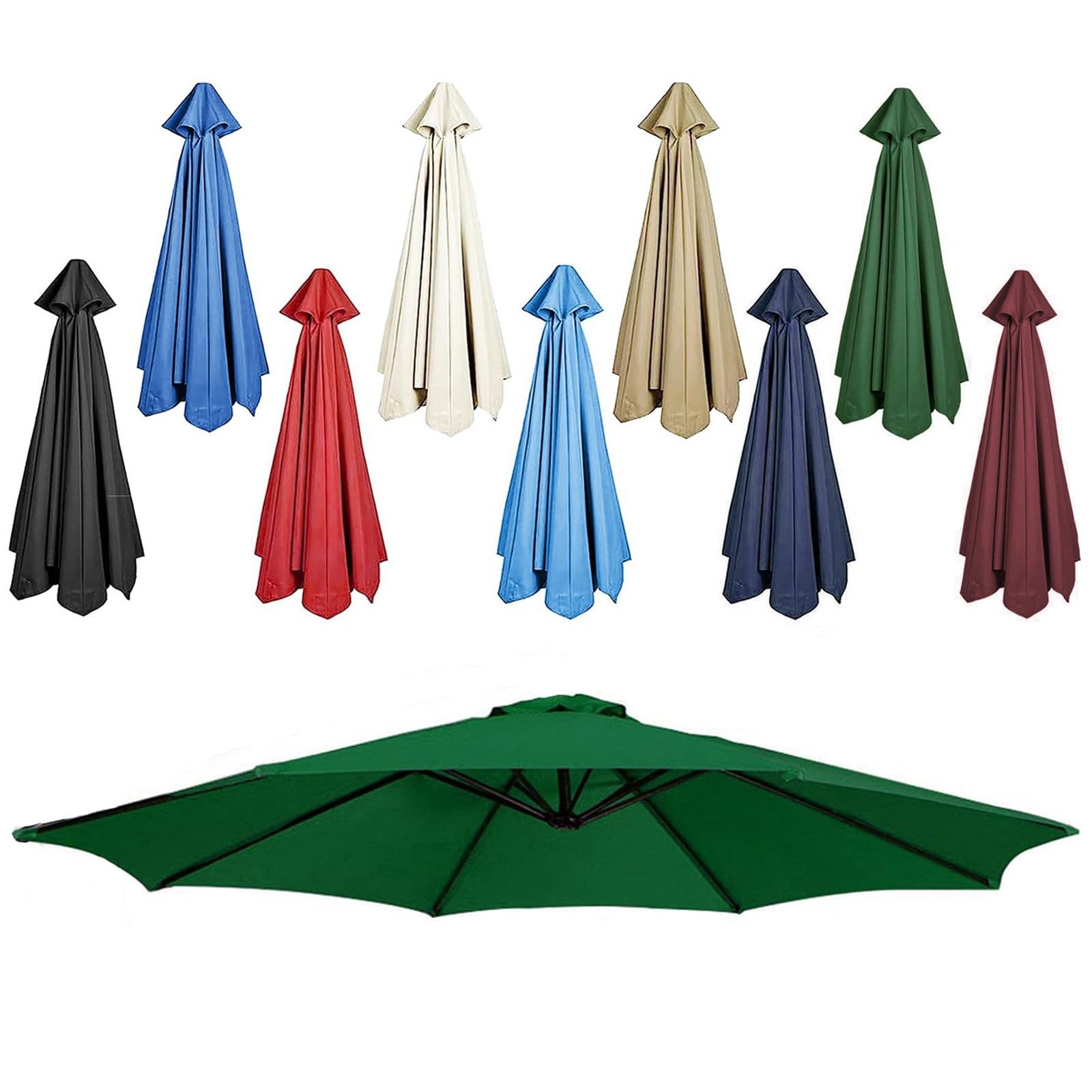 DPAOZPO Outdoor Table Umbrella Replacement Canopy (Canopy Only), Replacement Parasol Canopy, Round Replacement Parasol Top Cover, For Garden Backyard Pool (Color : Dark green, Size : 2m/6.5ft (6Rib))