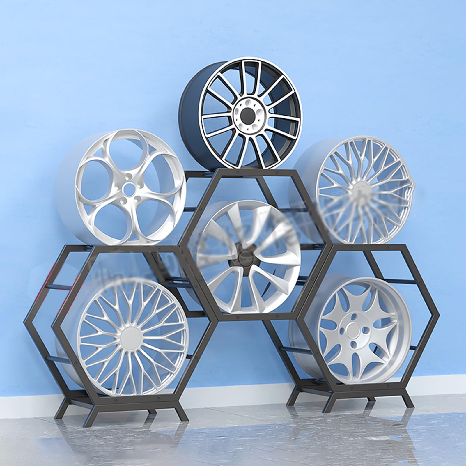 CGCSYZ DIY Stackable Tire Rim Display Rack, Tire Rack Storage Garage Display Shelves, Car Wheel Hub Tyre Organizer Stand for Home Shop Workshop (Style 1)