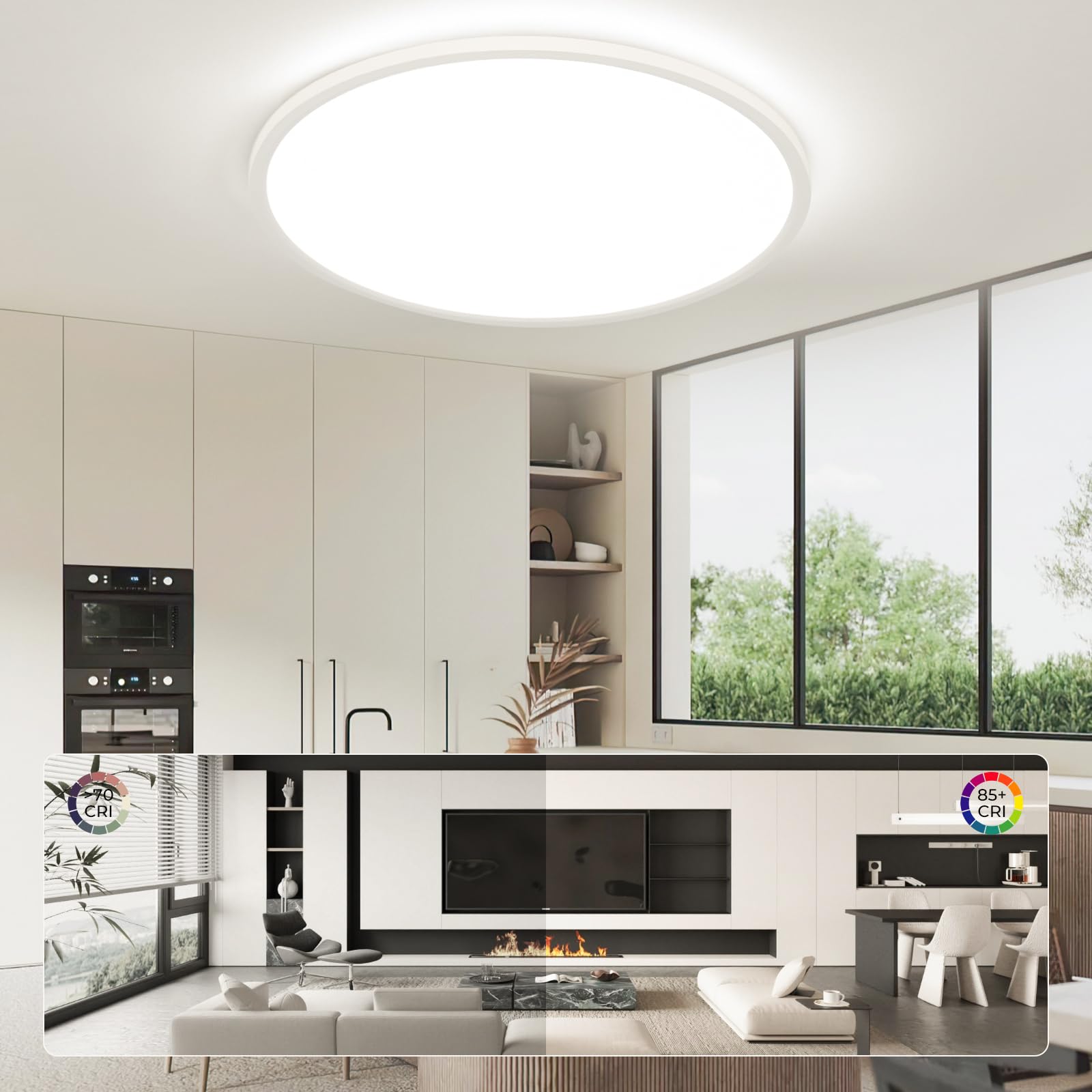 EASY EAGLE Plafon LED Techo, 50CM Superficie Panel Led 4000K, 52W Lámpara de Techo Moderna, Luz LED Techo Para Oficina Dormitorio Salon Cocina Comedor Balcón Baño, Redondo — view 4