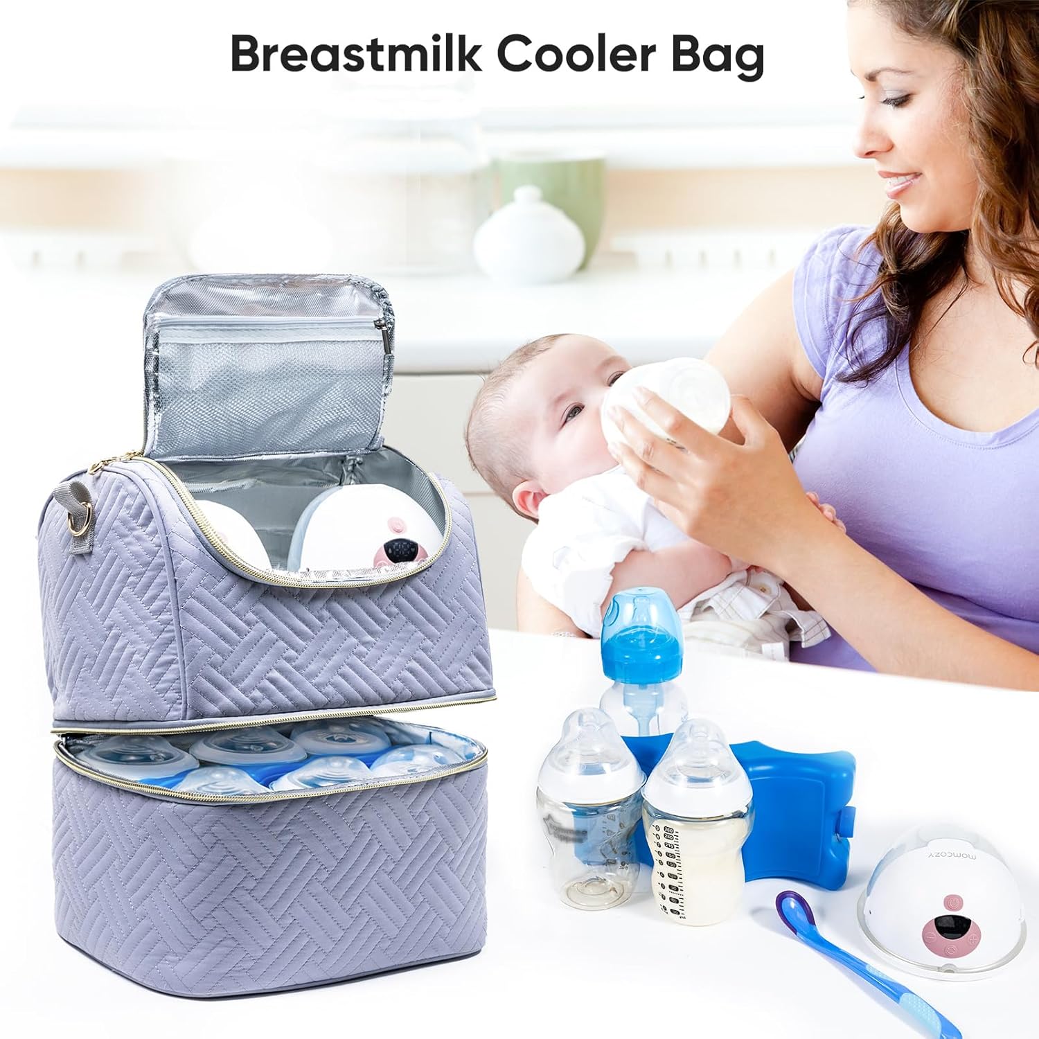 Mam Breastmilk Storage Bag with Ice Pack - Cooler for 6 Bottles Up to 9 Ounce - Insulated Bottle Bag for Daycare