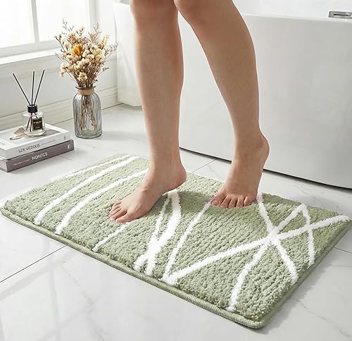 Miniatura 11 de Tititex Alfombra de baño de lujo de línea curva blanca y negra, 24 x 36 pulgadas, alfombra de baño de microfibra extra suave y absorbente, alfombra