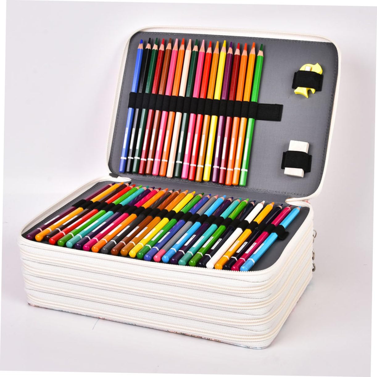 DOITOOL Astuccio Portapenne Beige Grande Capacità 252 Slot Cerniera | Pu e Poliestere, Elastici Interni per Tenere le Matite, per Scuola e Ufficio, Decorazioni Scuola