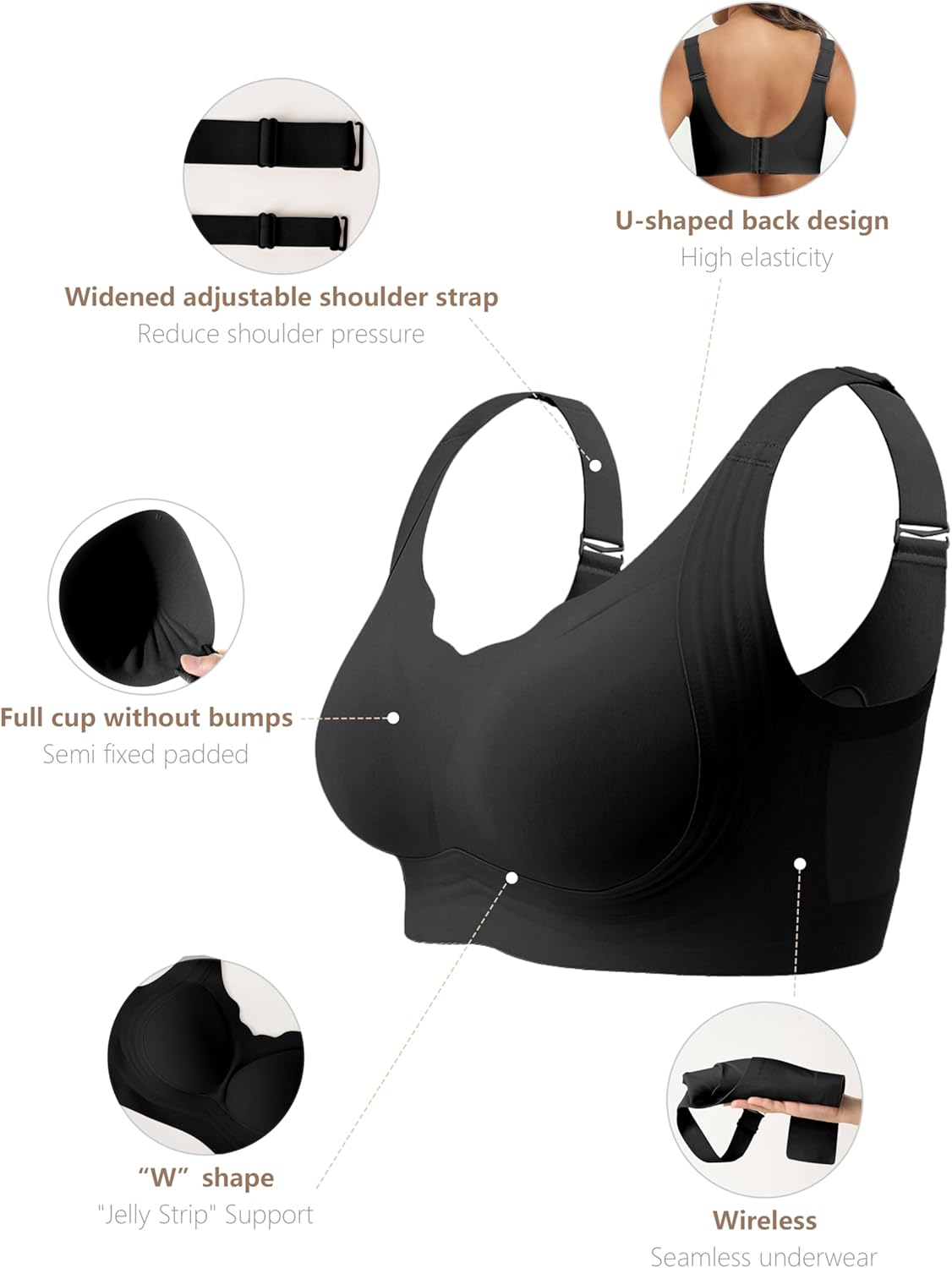 Scalloped Wirefree Bras for Women Full Coverage No Underwire Everyday Bras Comfortable Wireless Padded Bras Seamless - Image 7