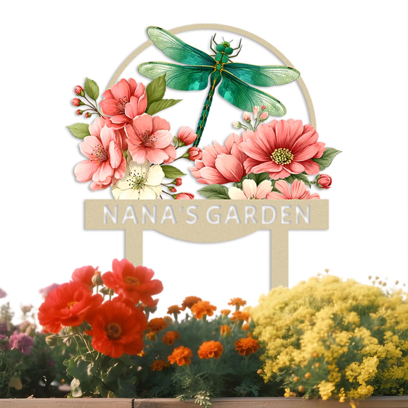 Met5kdm Style-2 Personalised Metal Garden Signs, Custom Colorful Dragonfly Garden Stake For Outside, Dragonfly Garden Name Sign, Home Decor Gift For Gardening Lovers