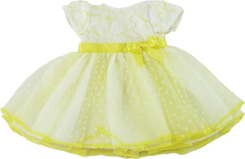 Miniatura 3 de American Fashion World Vestido de lunares de encaje blanco y amarillo para muñecas de 18 pulgadas  Calidad premium y diseño moderno  Ropa de muñecas