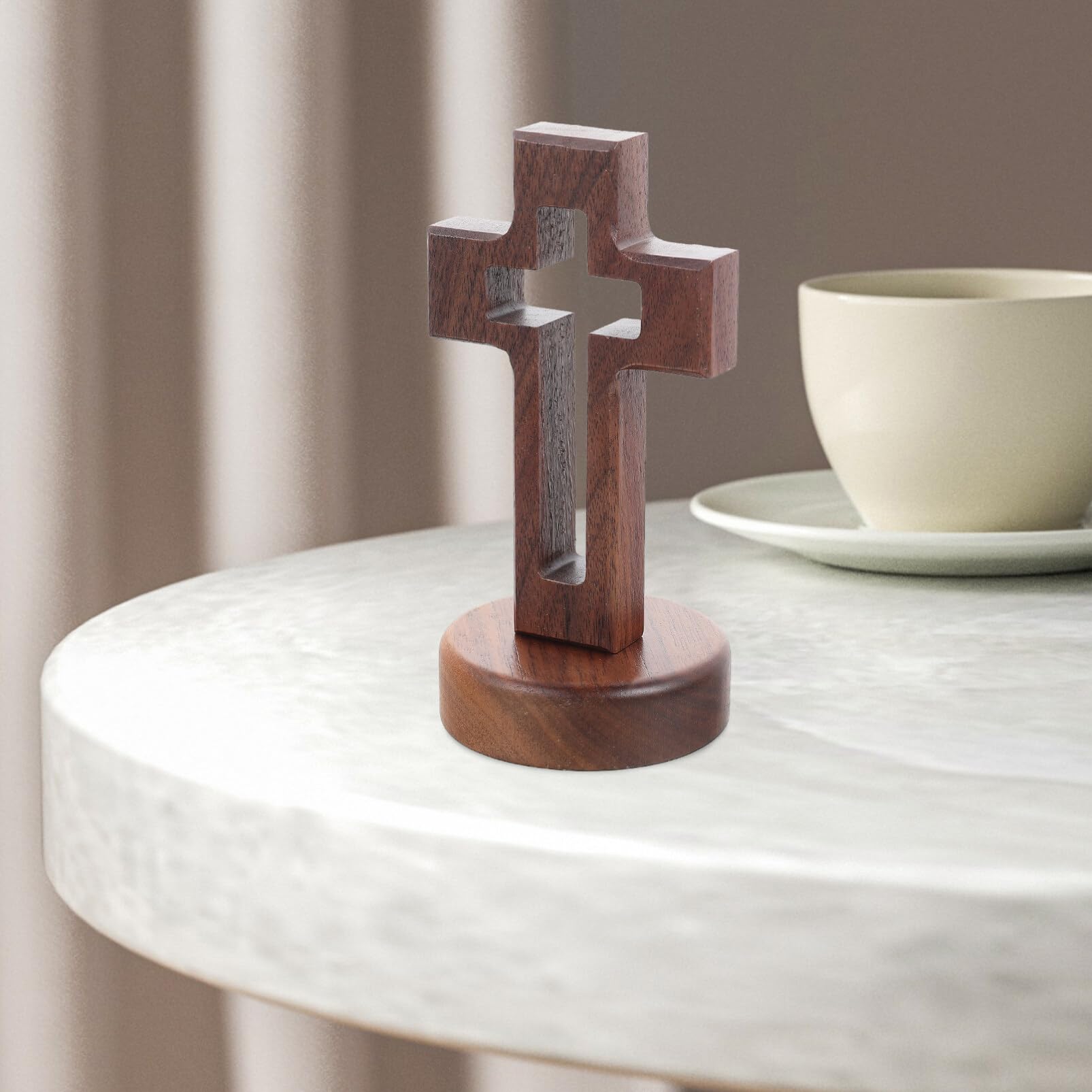 Abaodam Standing Wooden Cross Ornament 5.6 Inch Crucifix Figurine Religious Wood Decor for Home and Wall Display - Image 3