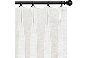 Inovaday Beige White Blackout Curtains - Textured Linen Pleated Design, 96" Long, W40 x L96
