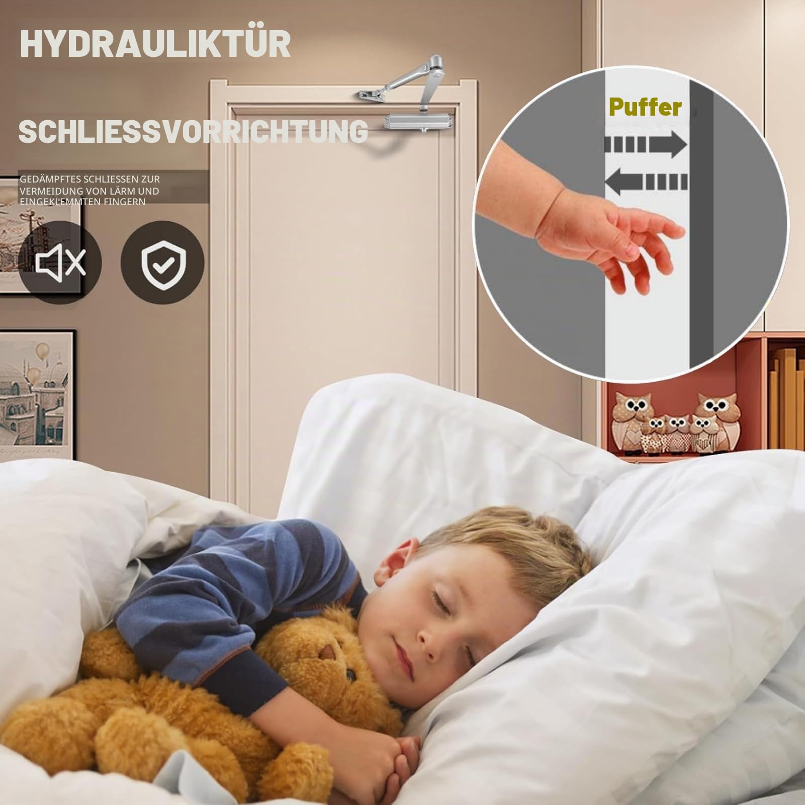 Türschließer Automatischer mit Feststellfunktion, Hydraulisch Puffer Geschlossen für Gewerbliche und Private Zuhause 30-60 kg Tür, Breite bis 120cm