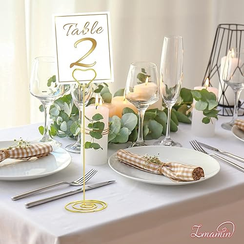 Miniatura 5 de 16 soportes para tarjetas de lugar, 8.75 pulgadas de alto, soporte de mesa dorado para mesas con clip en forma de corazón para bodas, fotos,