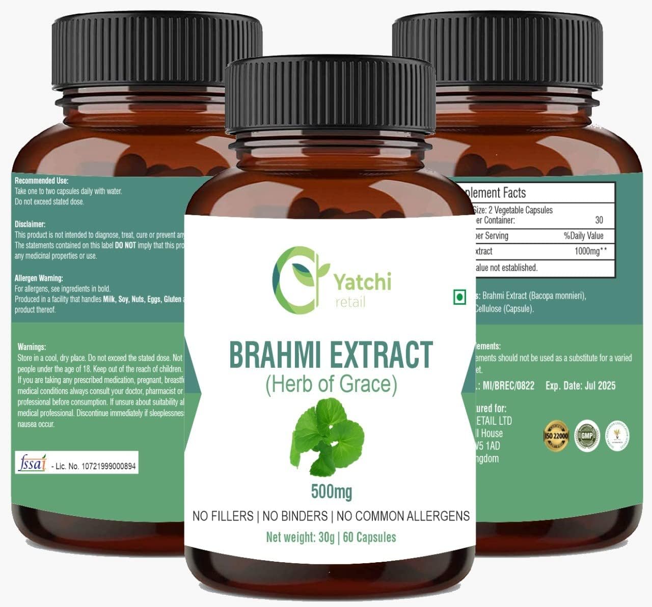 Yatchi Retail Brahmi Extract Capsules Vegan & Herbal Supplement for Health, Herb of Grace Antioxidant-Rich Health Supplements - Image 3