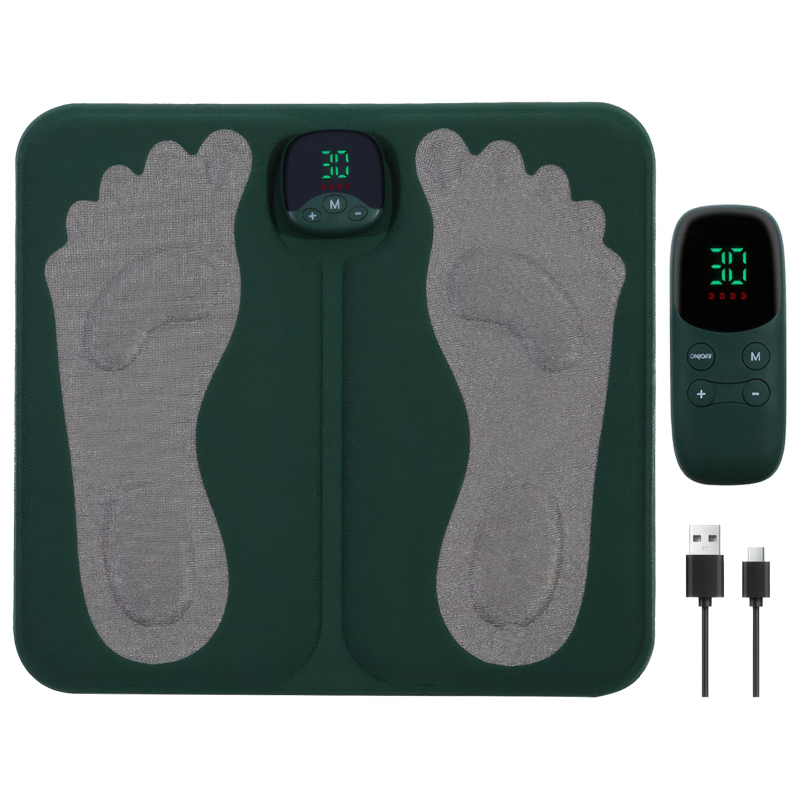 Masseur de pieds pour neuropathie, thérapie par pouls et tapis d'acupression, télécommande sans fil, rechargeable, vert, avec unité principale, télécommande, câble USB
