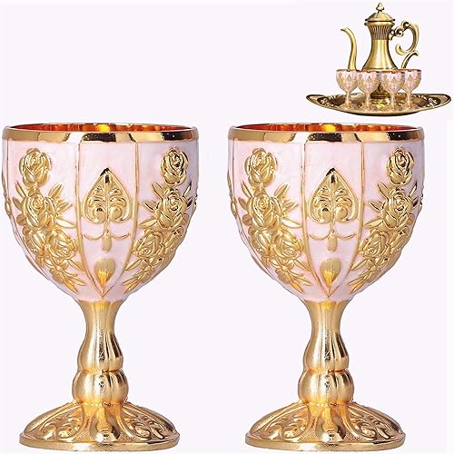 4 copas de cáliz real en relieve, copas irrompibles de tamaño pequeño, copa de vino vintage europea de alto grado para decoración del hogar