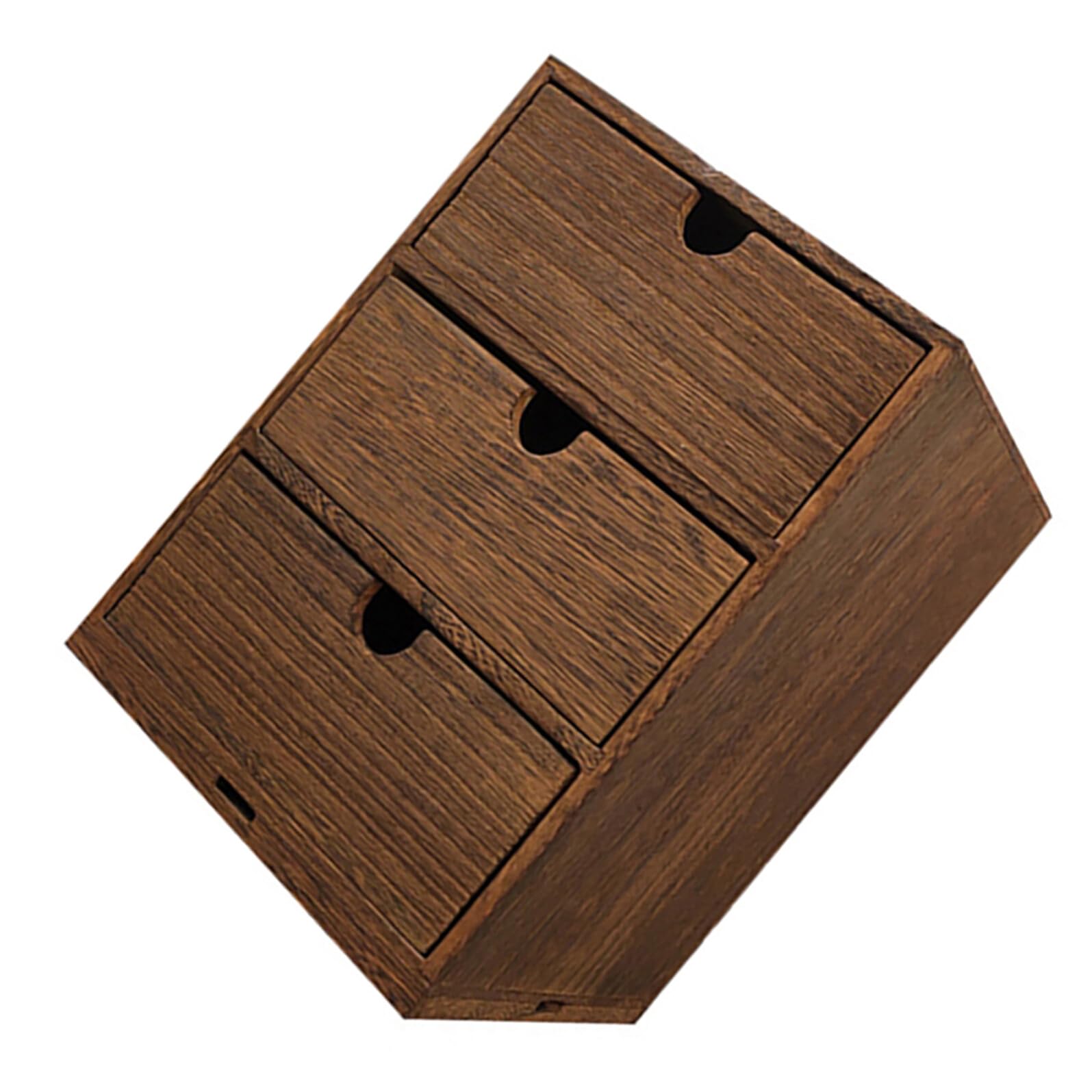 Boîte à tiroirs rétro marron en plastique à 3 couches de grande capacité