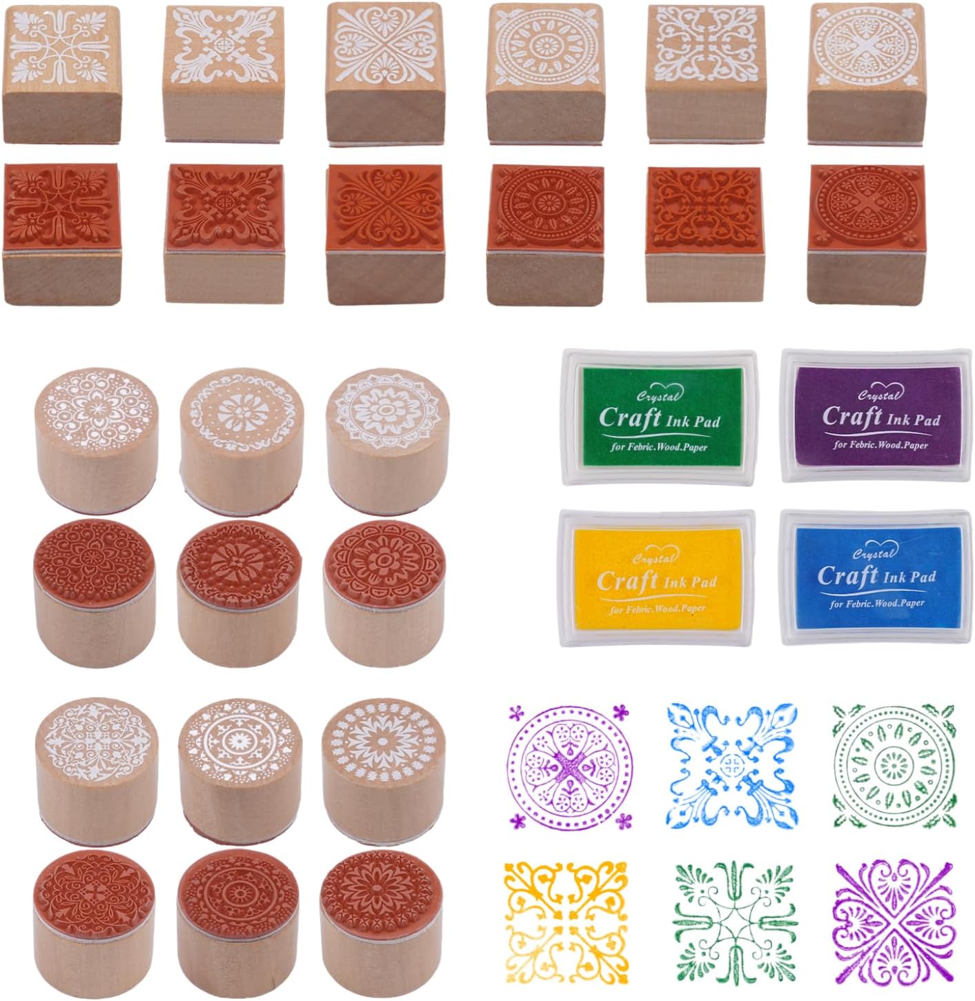 6Pcs Round Wooden Rubber Stamps With Snowflake Pattern For...