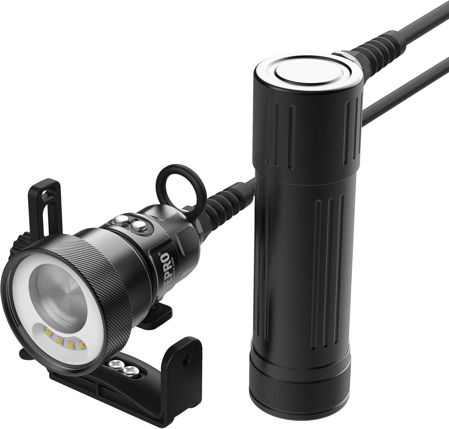M6500S V2 Professional Diving Light, 7000 Lumens Dual Beam Underwater Torch, Black Aluminum, Battery Powered with Goodman Handle, 98WH Battery Pack for Technical Cave Wreck Diving Side Mount