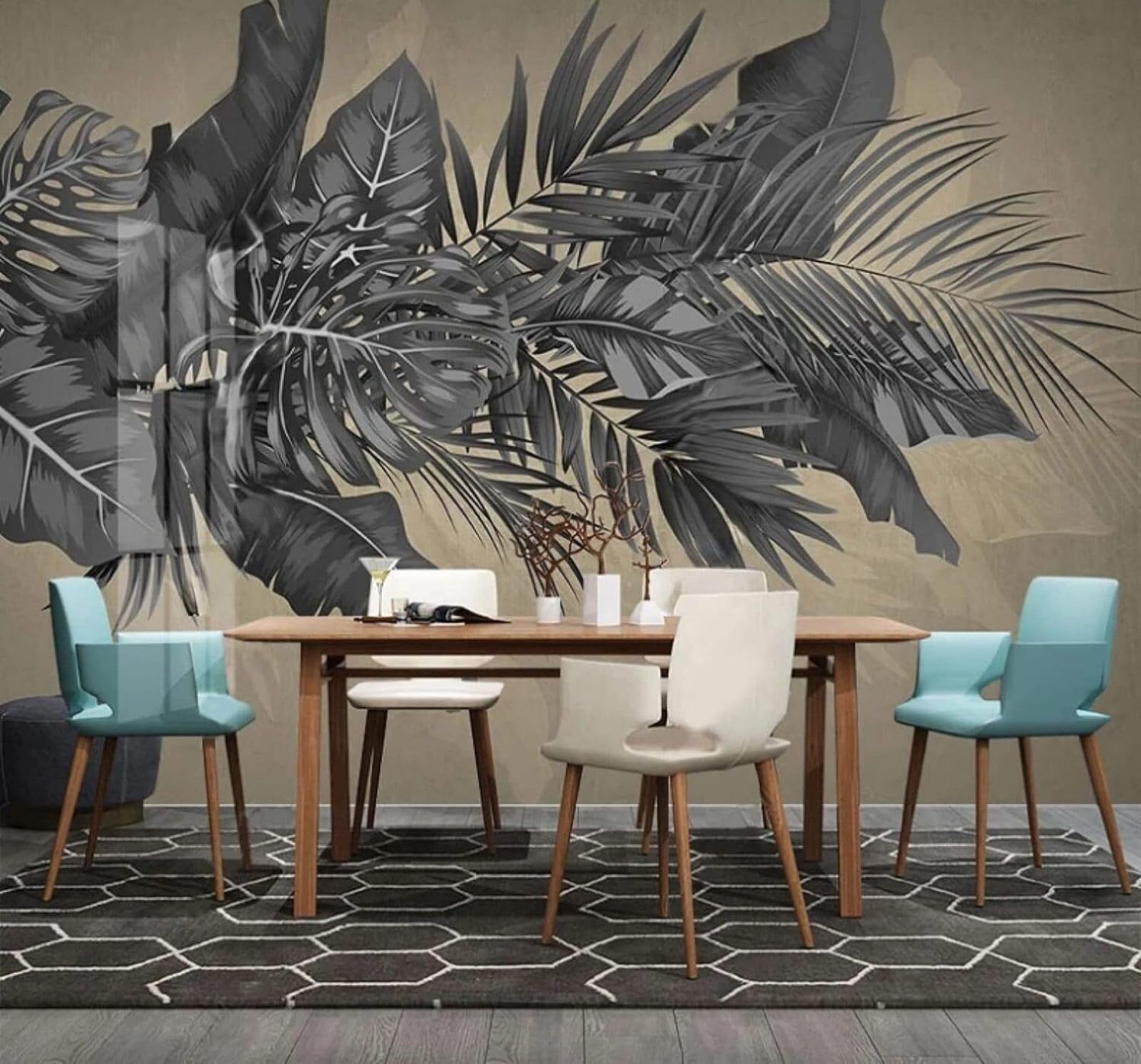 XLMING Vintage Three Dimensional Black Plants Banana Leaves 3D Wallpaper Luxury Home Dining Decor Paste Sofa Living Room The Wall for Bedroom Mural-430cm×300cm