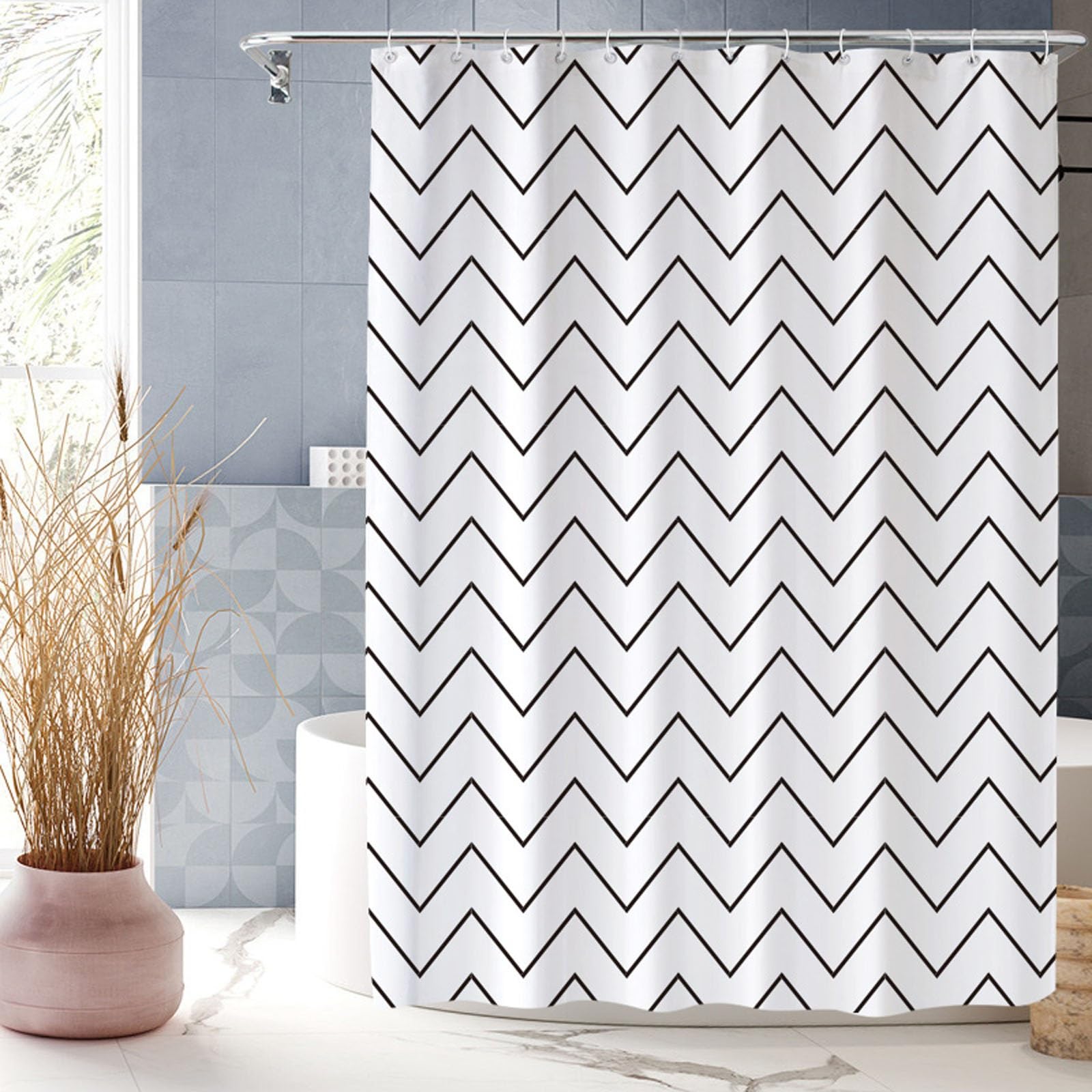 XUEDNGM Shower Curtains for Bathroom 140 x 200 cm(55 x 79inch) Quick-Drying, Washable, Weighted Hem, Customizable, with Hooks Mould Proof Polyester Fabric Bath Curtain, wave
