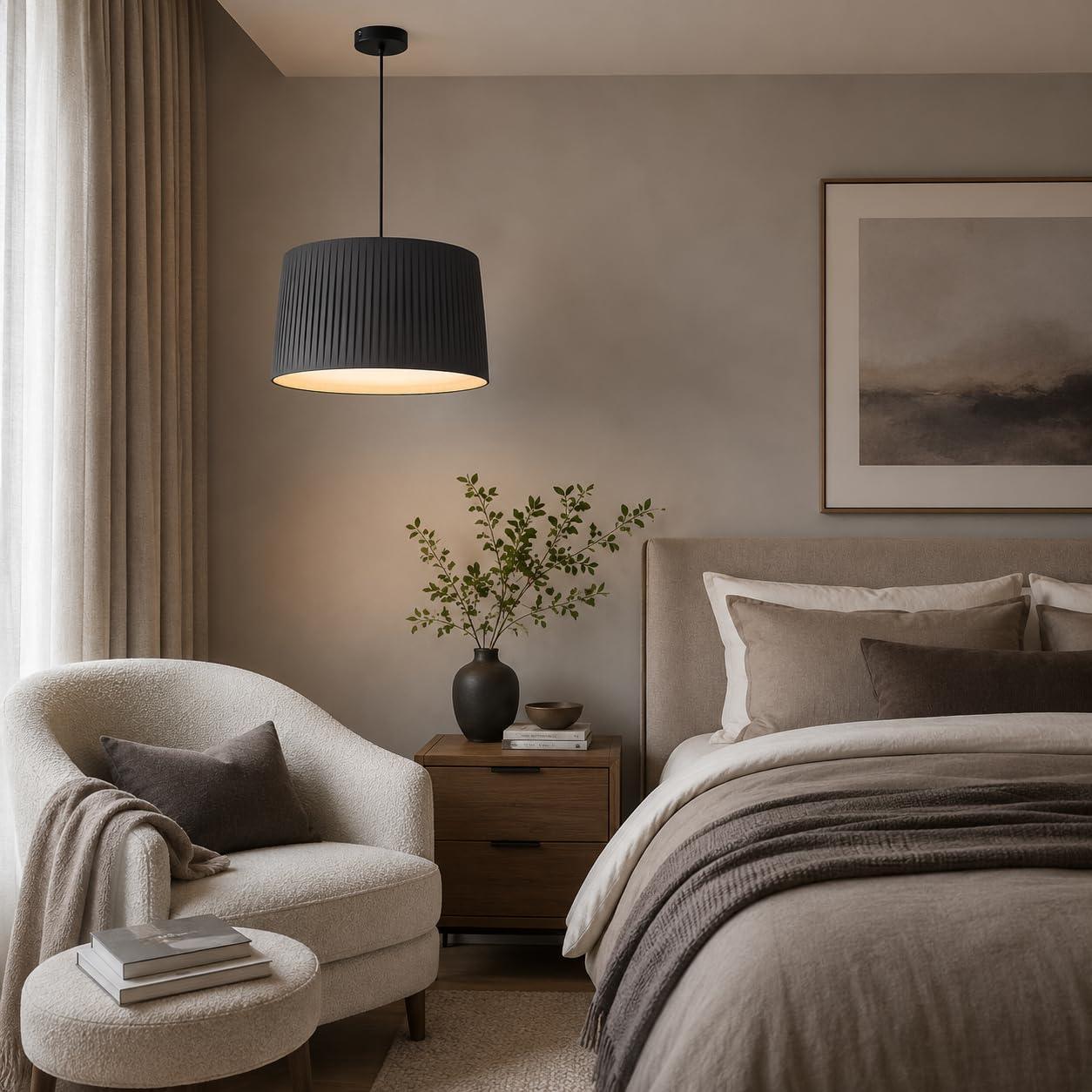 BARCELONA LED Pendelleuchte PLIÉ E27 Stoffschirm Grau | Plissierter Stoffschirm, Ø70cm, Höhenverstellbares Kabel, Max.40W, IP20, Innenbereich, Wohn- & Esszimmer
