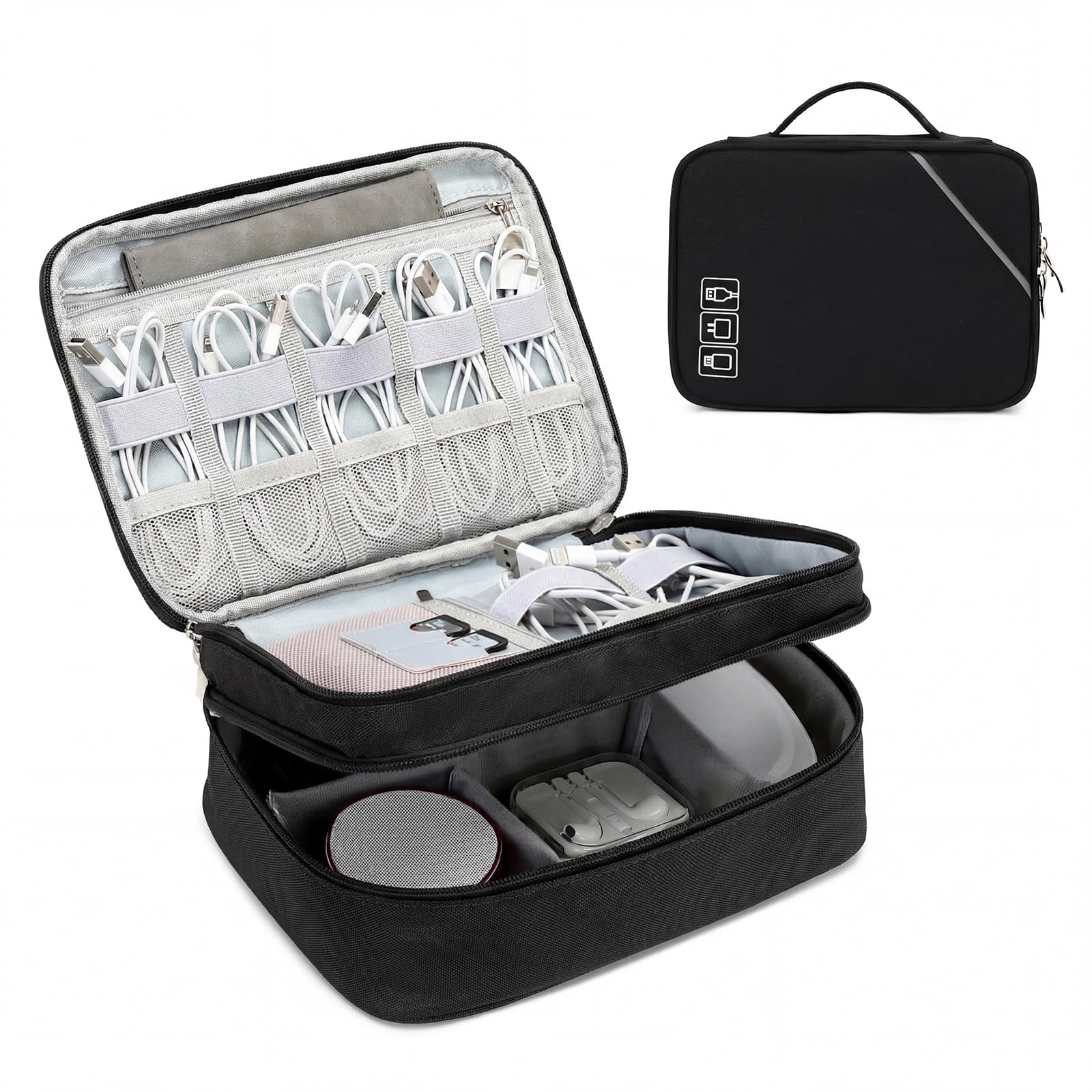 Lanola Electronic Organizer,Travel Cable Organizer Bag Pouch Electronic Accessories Carry Case Portable Double Layers Storage Bag for Cable,Cord,
