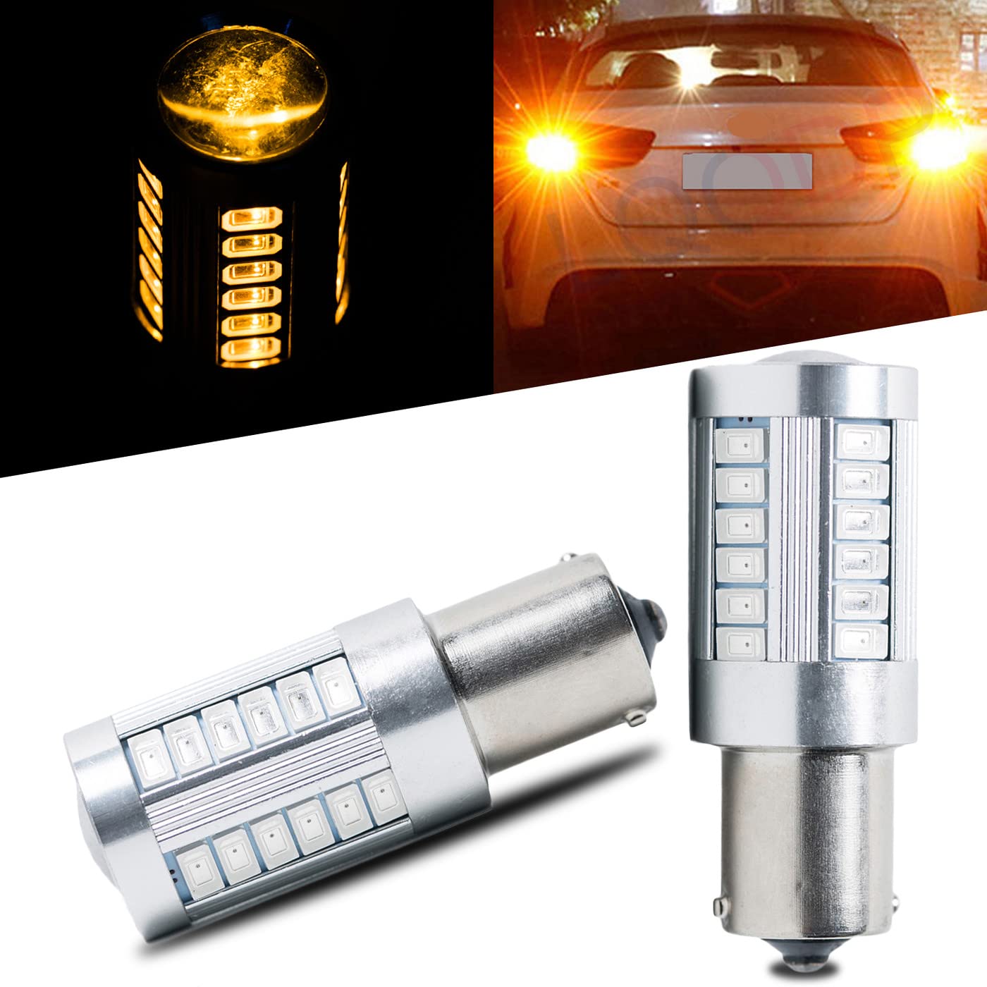 LQQDP 2x 1156/Ba15s Amber/Yellow LED Bulbs For Front Rear Turn Signal/Parking/Side Marker/Daytime Running DC 12V 33x 5630 SMD